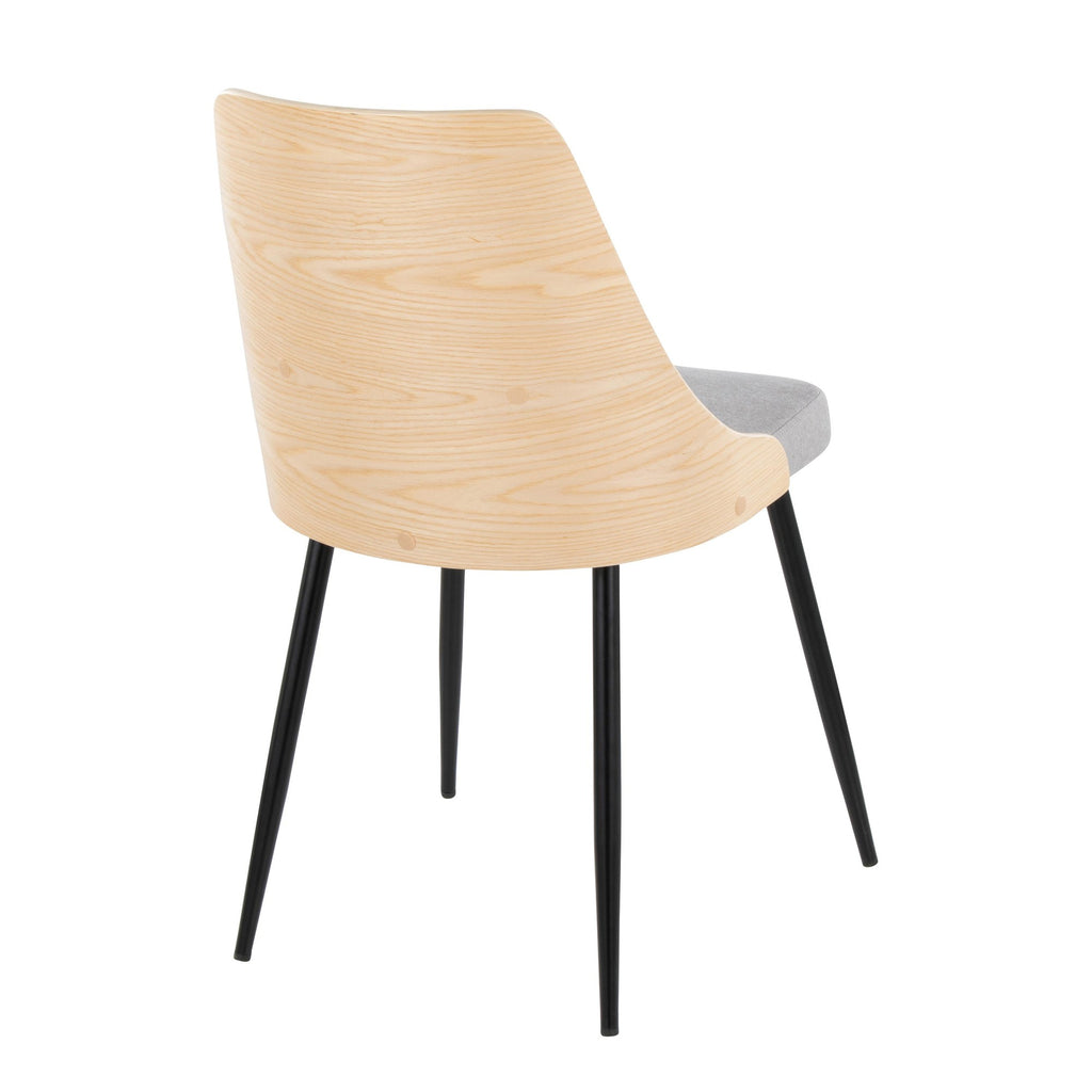 Anabelle Chair - Set of 2 - Black Metal, Natural Wood, Grey Fabric