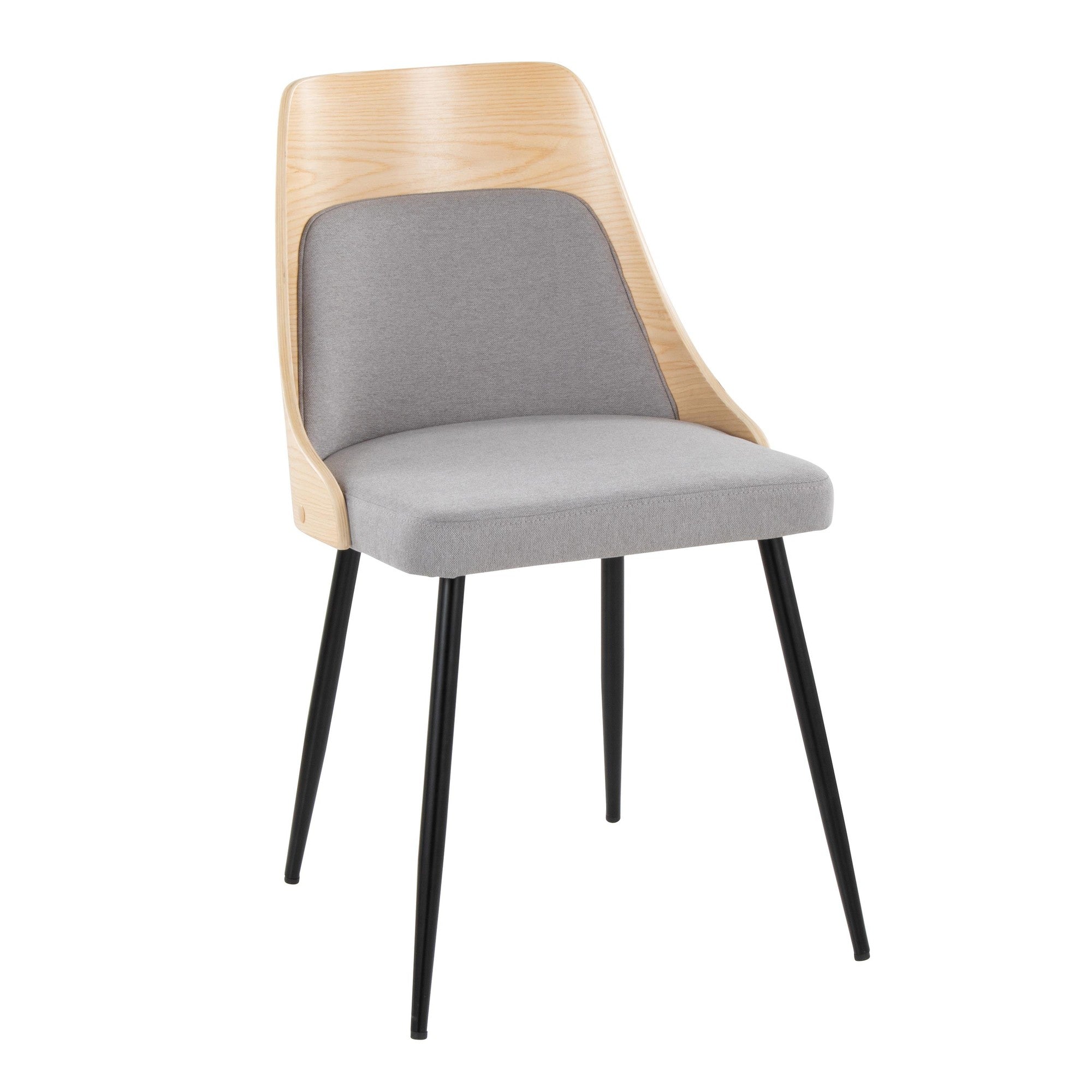 Anabelle Chair - Set of 2 - Black Metal, Natural Wood, Grey Fabric