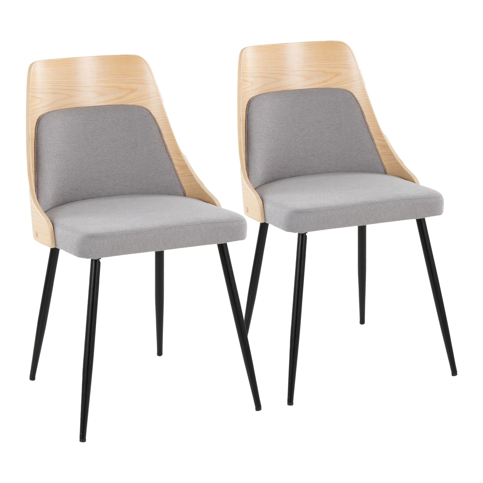 Anabelle Chair - Set of 2 - Black Metal, Natural Wood, Grey Fabric