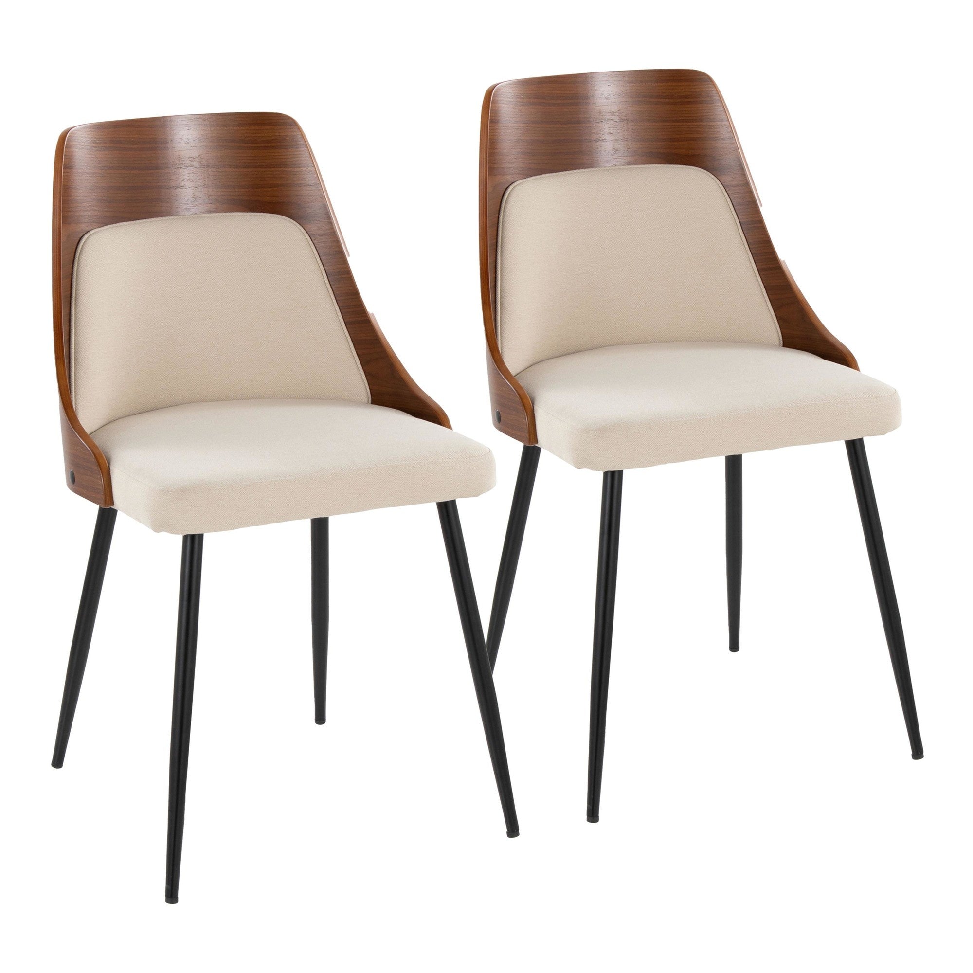 Anabelle Chair - Set of 2 - Black Metal, Walnut Wood, Cream Fabric