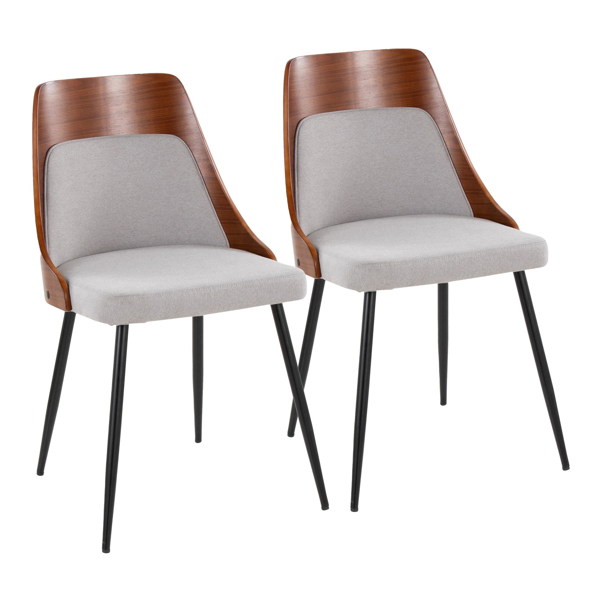 Anabelle Chair - Set of 2 - Black Metal, Walnut Wood, Grey Fabric