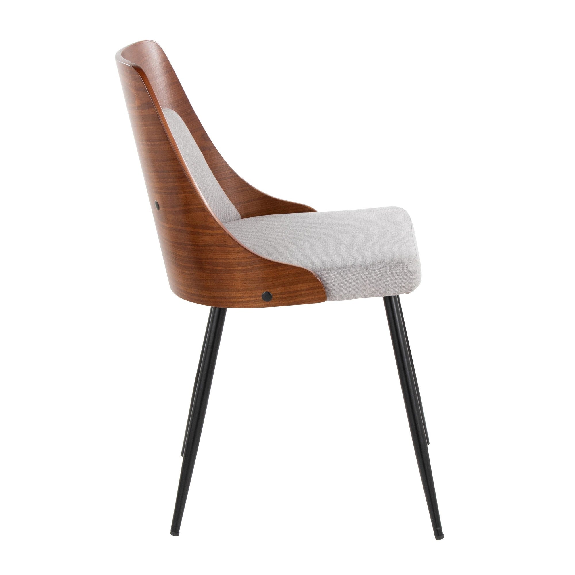 Anabelle Chair - Set of 2 - Black Metal, Walnut Wood, Grey Fabric
