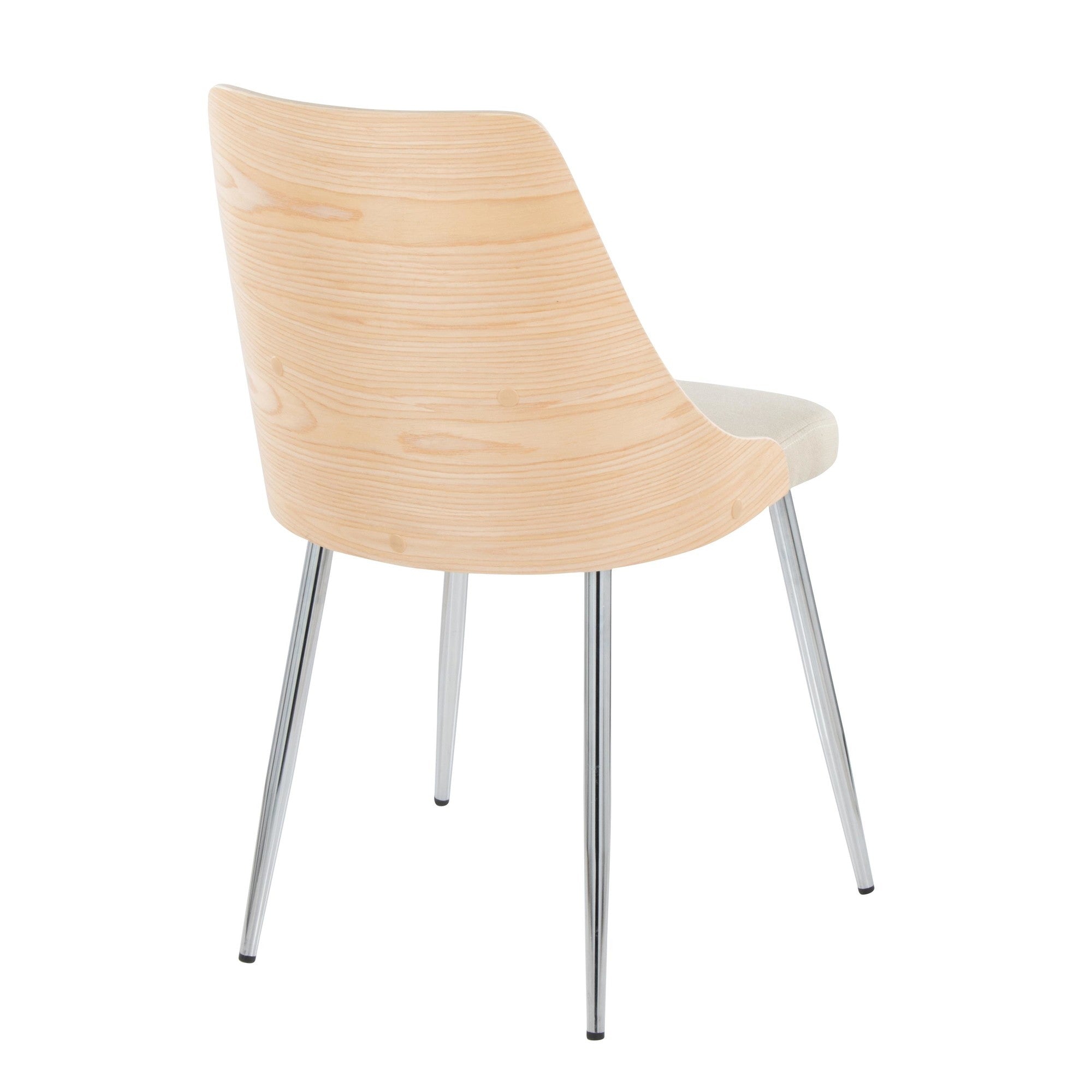 Anabelle Chair - Set of 2 - Chrome Metal, Natural Wood, Cream Fabric