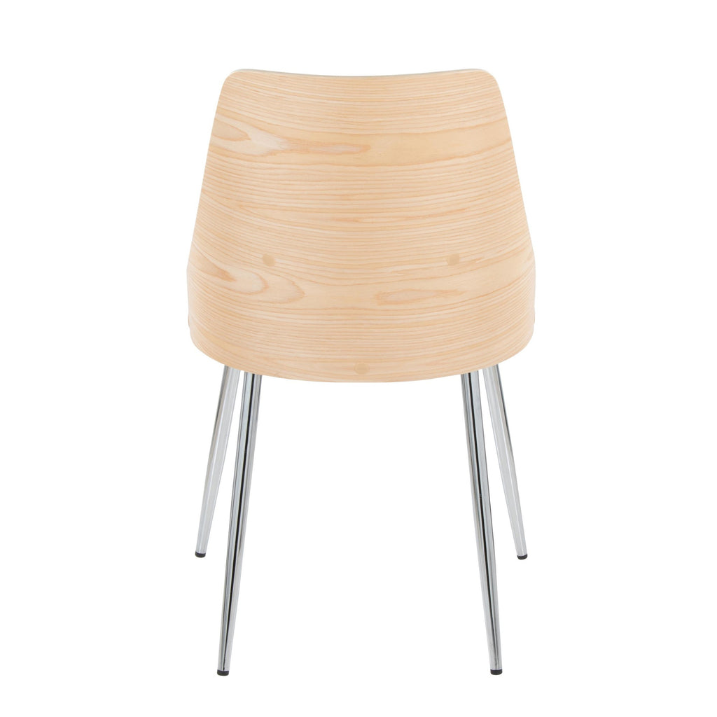 Anabelle Chair - Set of 2 - Chrome Metal, Natural Wood, Cream Fabric