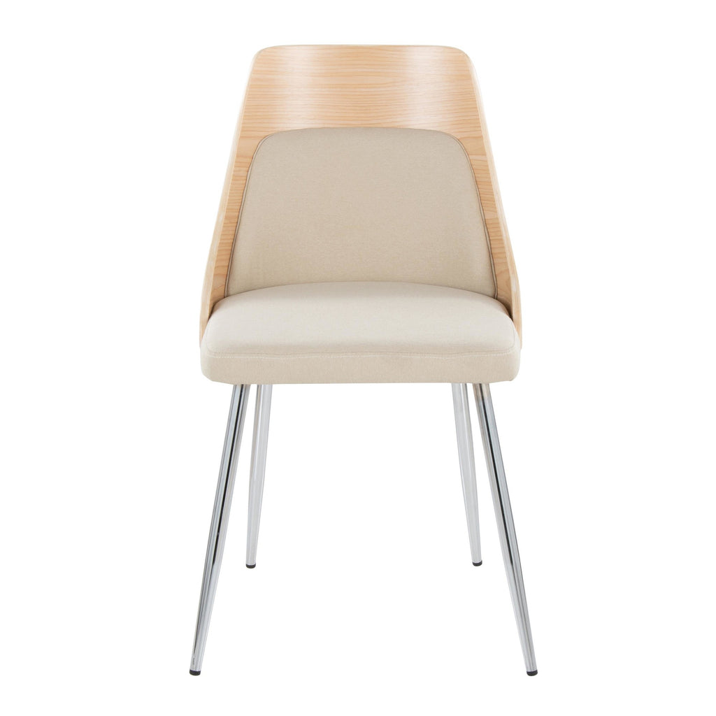 Anabelle Chair - Set of 2 - Chrome Metal, Natural Wood, Cream Fabric