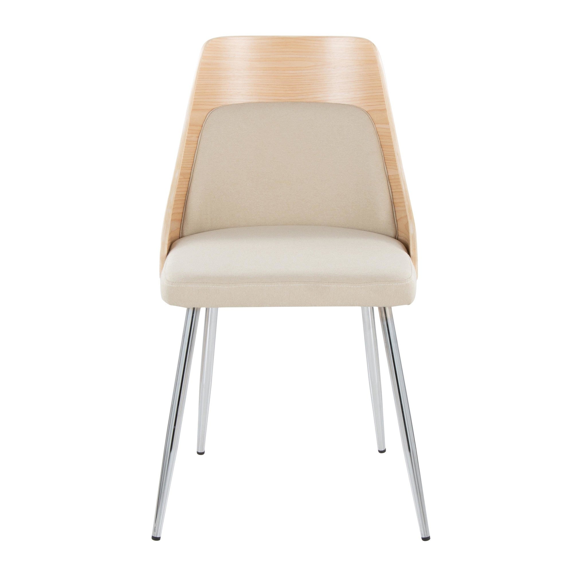 Anabelle Chair - Set of 2 - Chrome Metal, Natural Wood, Cream Fabric
