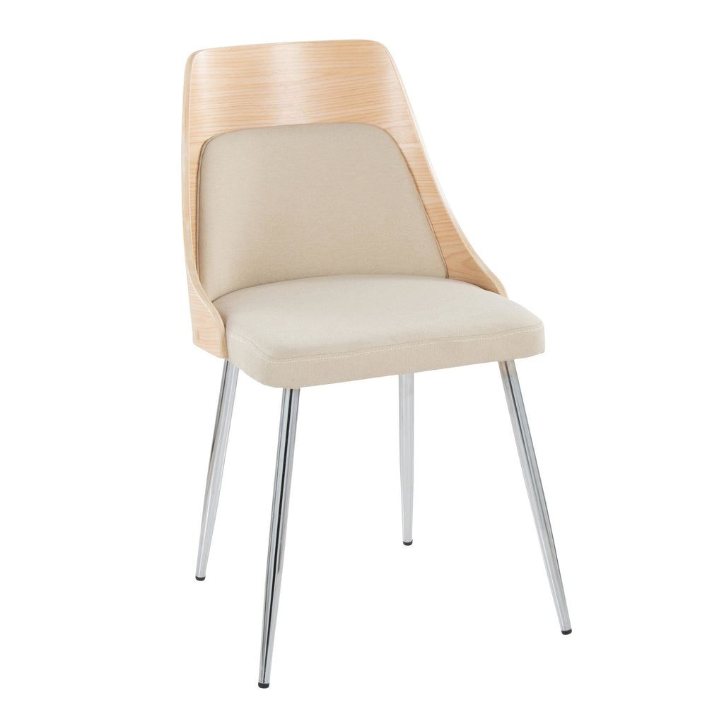 Anabelle Chair - Set of 2 - Chrome Metal, Natural Wood, Cream Fabric