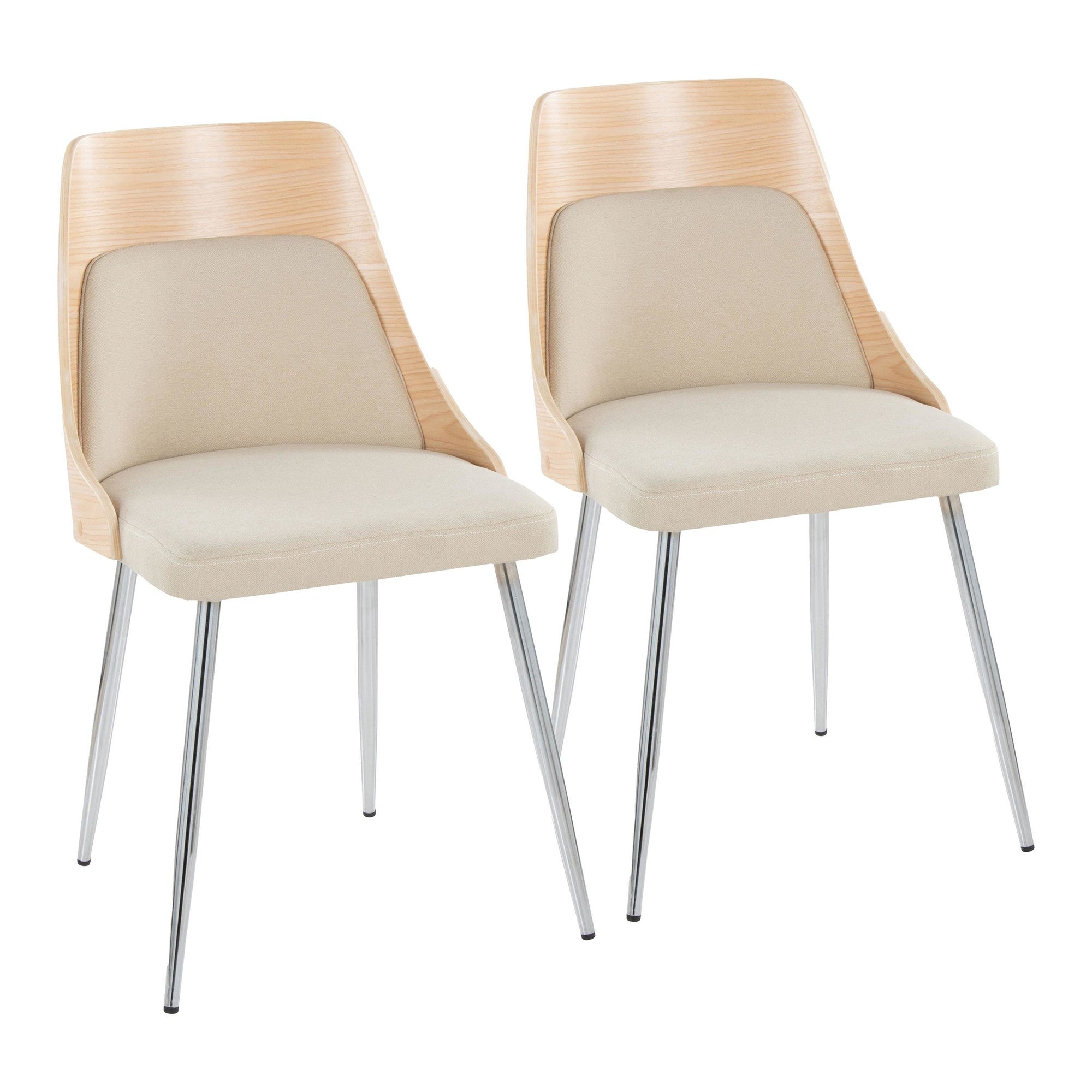 Anabelle Chair - Set of 2 - Chrome Metal, Natural Wood, Cream Fabric