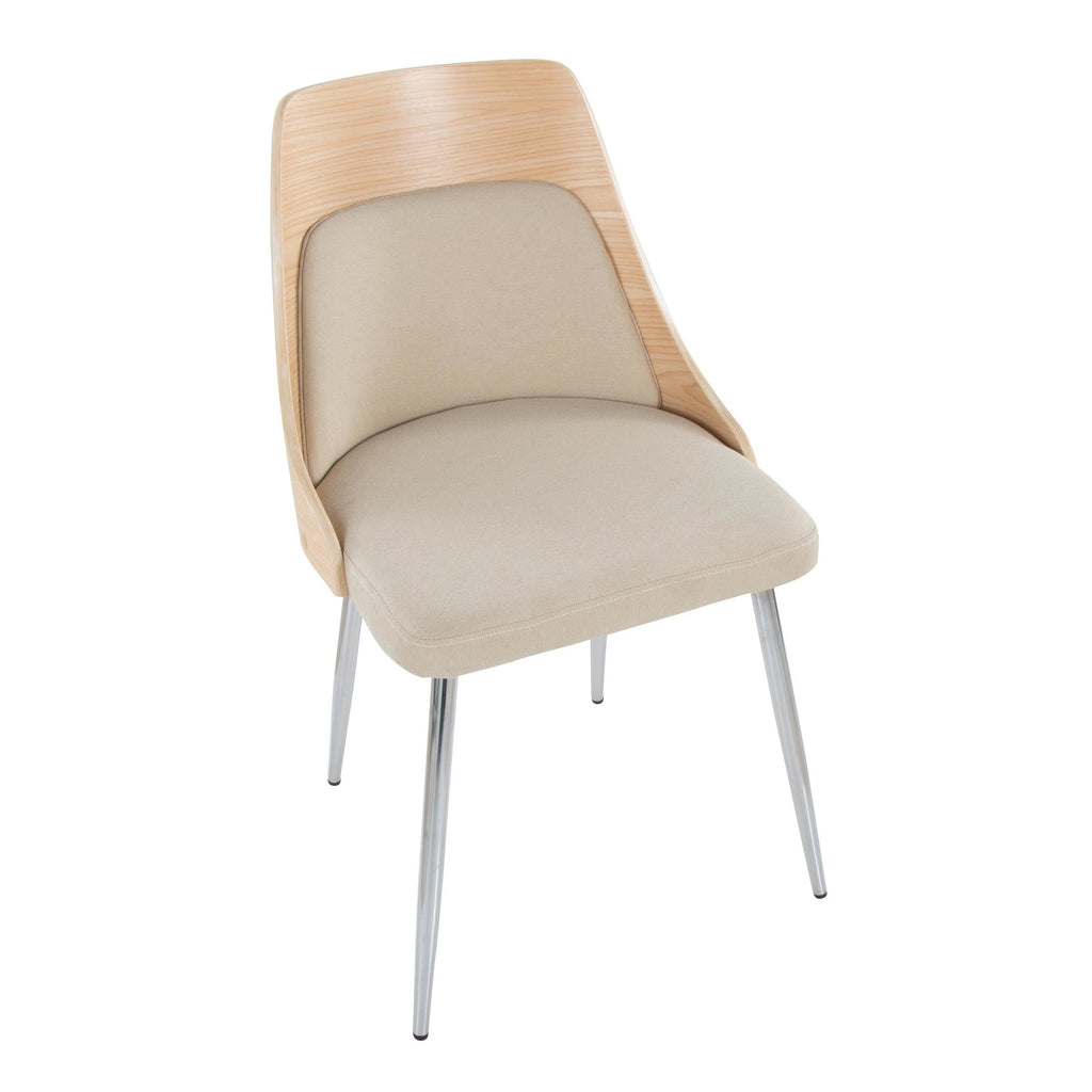Anabelle Chair - Set of 2 - Chrome Metal, Natural Wood, Cream Fabric