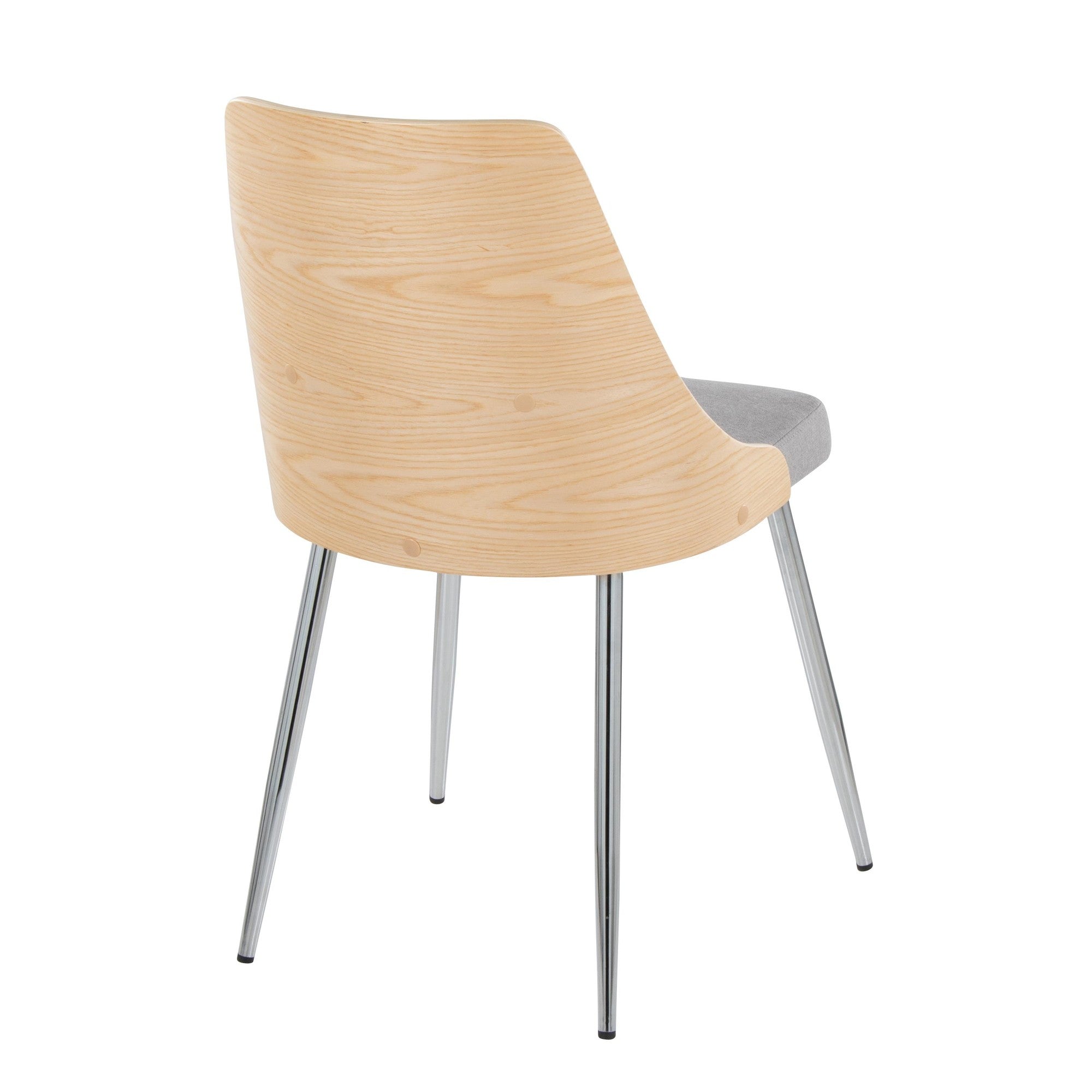 Anabelle Chair - Set of 2 - Chrome Metal, Natural Wood, Grey Fabric