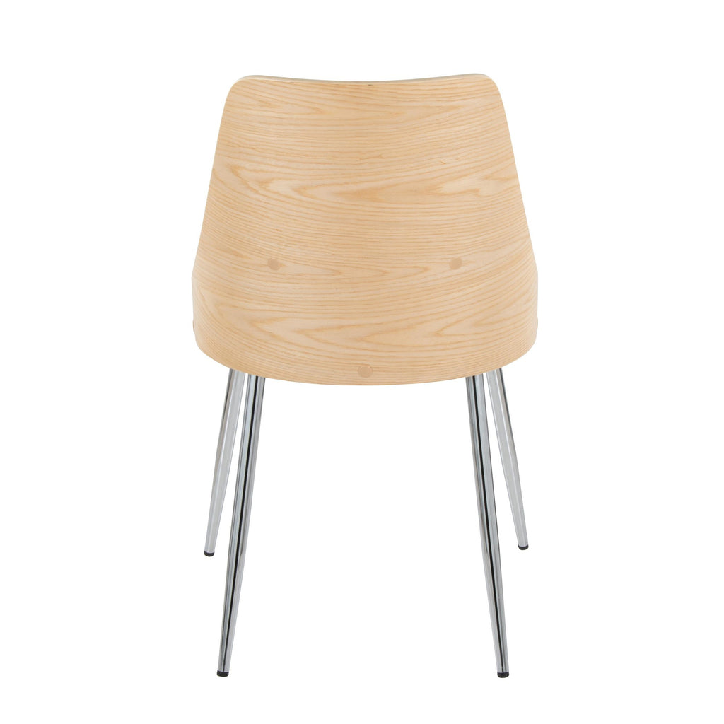 Anabelle Chair - Set of 2 - Chrome Metal, Natural Wood, Grey Fabric