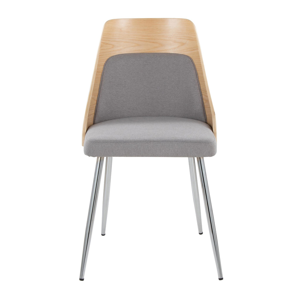 Anabelle Chair - Set of 2 - Chrome Metal, Natural Wood, Grey Fabric