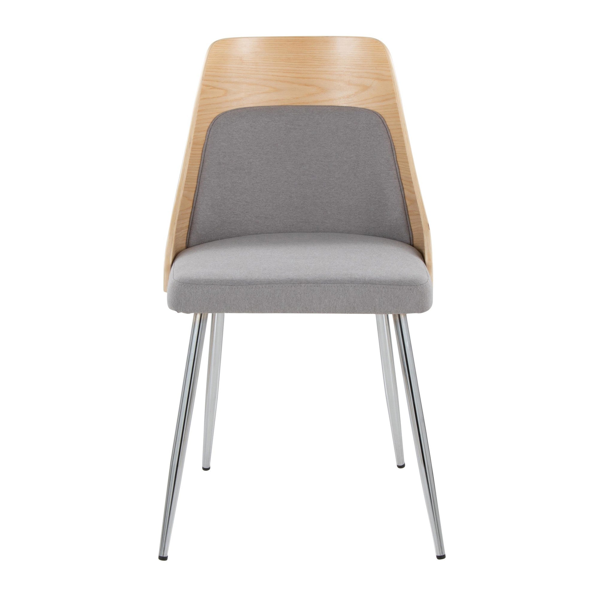 Anabelle Chair - Set of 2 - Chrome Metal, Natural Wood, Grey Fabric