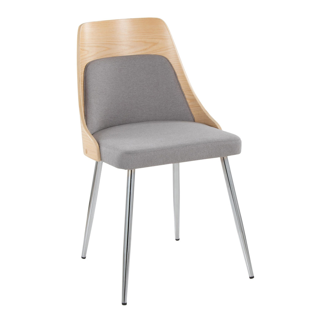 Anabelle Chair - Set of 2 - Chrome Metal, Natural Wood, Grey Fabric
