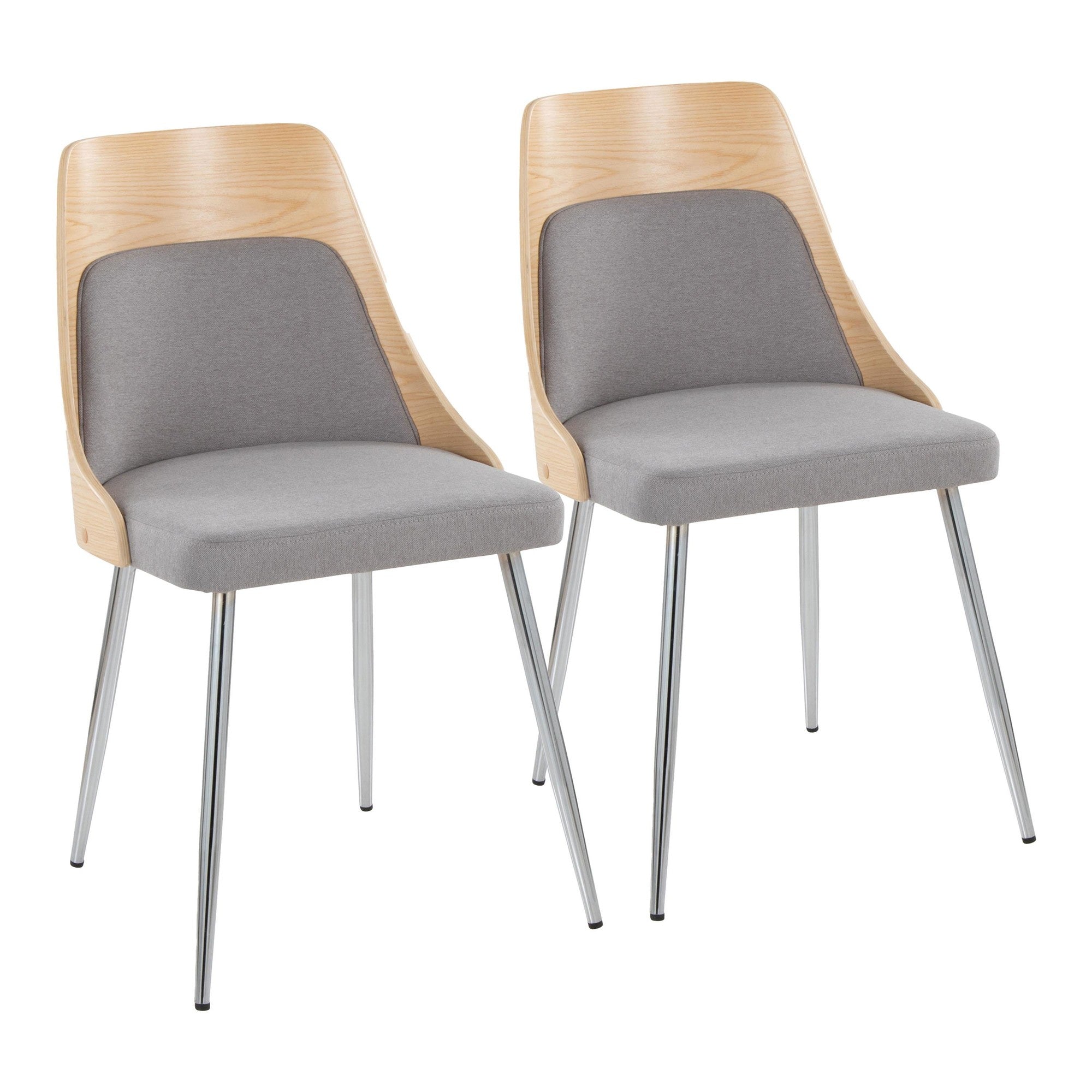 Anabelle Chair - Set of 2 - Chrome Metal, Natural Wood, Grey Fabric