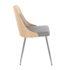 Anabelle Chair - Set of 2 - Chrome Metal, Natural Wood, Grey Fabric