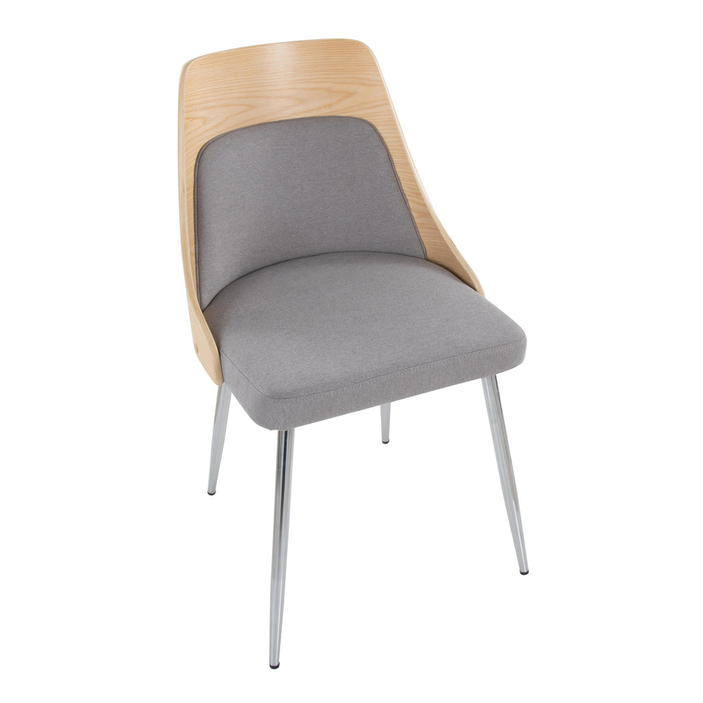 Anabelle Chair - Set of 2 - Chrome Metal, Natural Wood, Grey Fabric