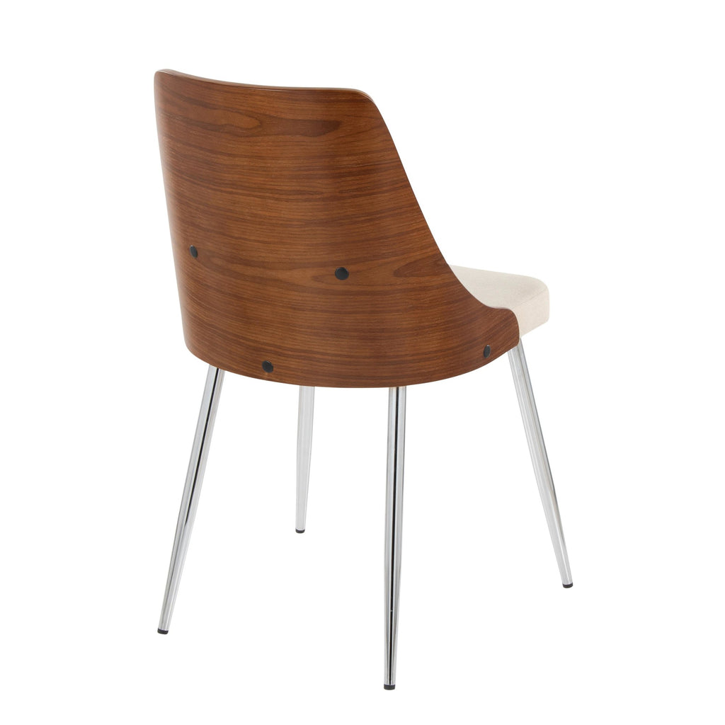 Anabelle Chair - Set of 2 - Chrome Metal, Walnut Wood, Cream Fabric
