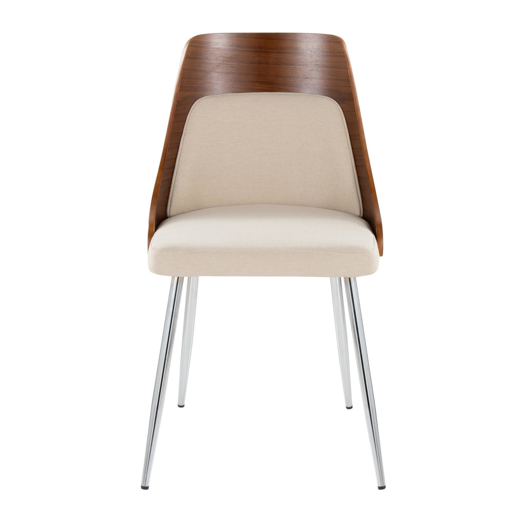 Anabelle Chair - Set of 2 - Chrome Metal, Walnut Wood, Cream Fabric