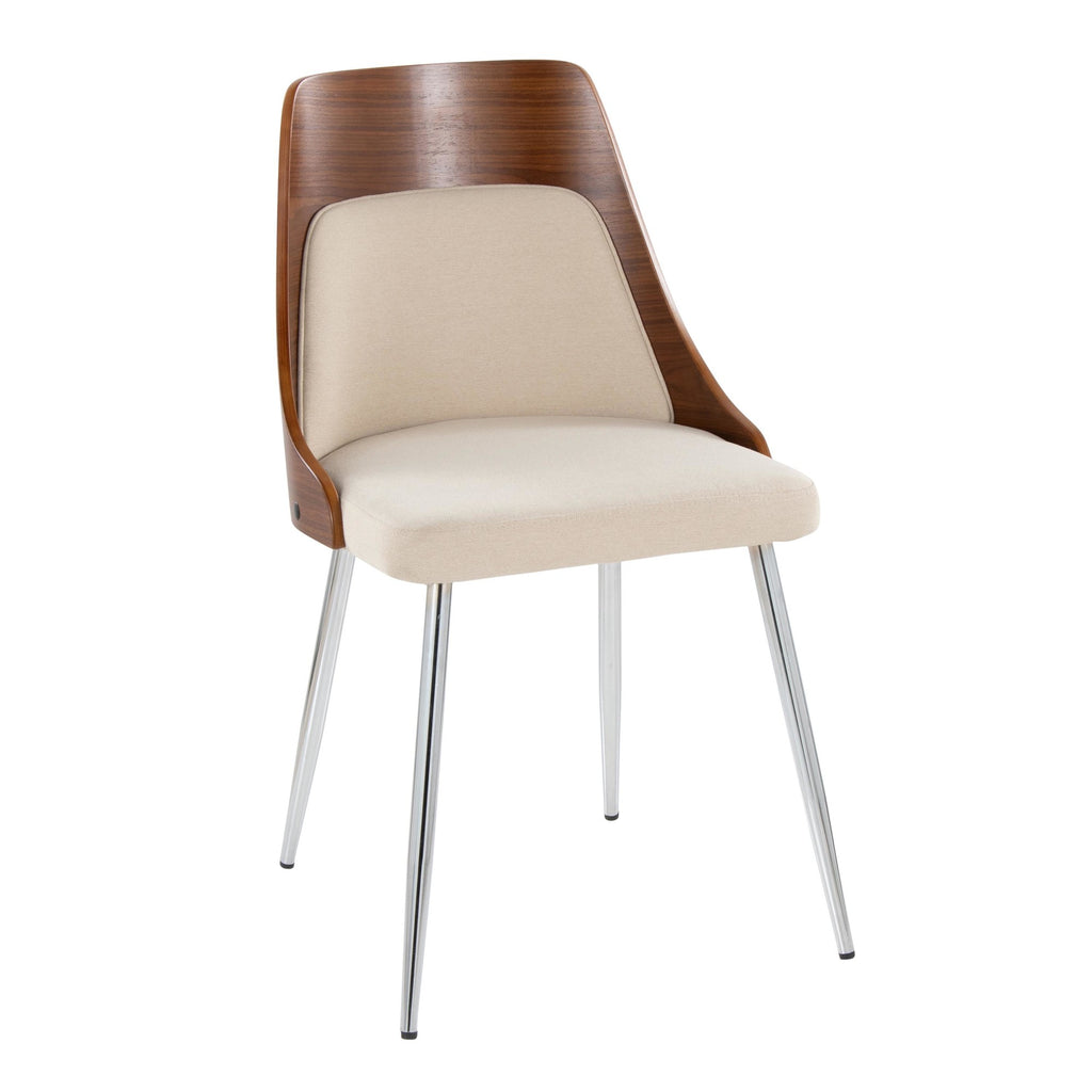 Anabelle Chair - Set of 2 - Chrome Metal, Walnut Wood, Cream Fabric