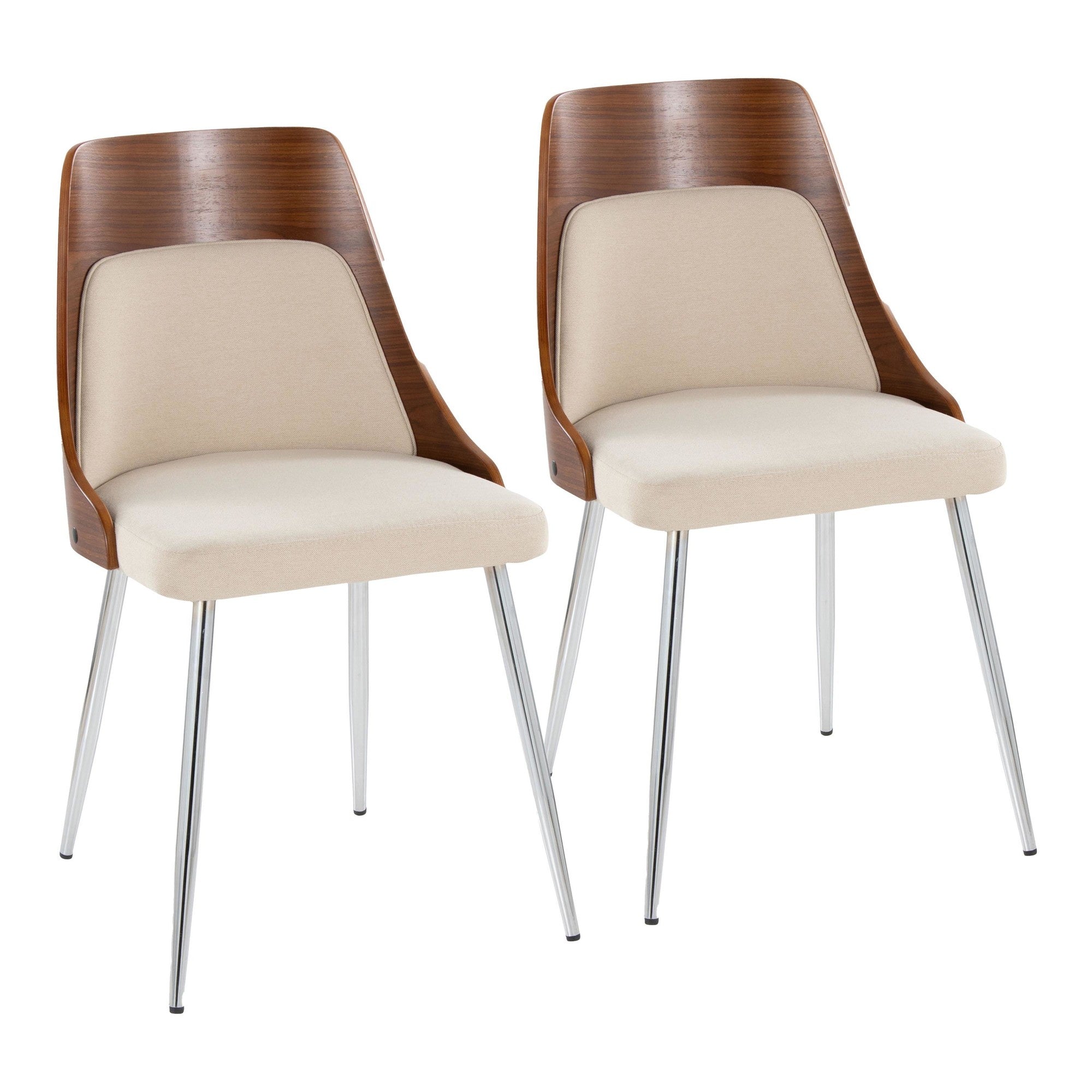 Anabelle Chair - Set of 2 - Chrome Metal, Walnut Wood, Cream Fabric