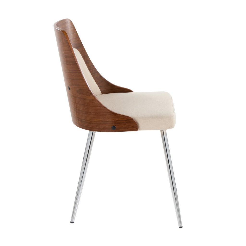 Anabelle Chair - Set of 2 - Chrome Metal, Walnut Wood, Cream Fabric