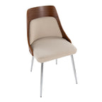 Anabelle Chair - Set of 2 - Chrome Metal, Walnut Wood, Cream Fabric