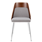 Anabelle Chair - Set of 2 - Chrome Metal, Walnut Wood, Grey Fabric