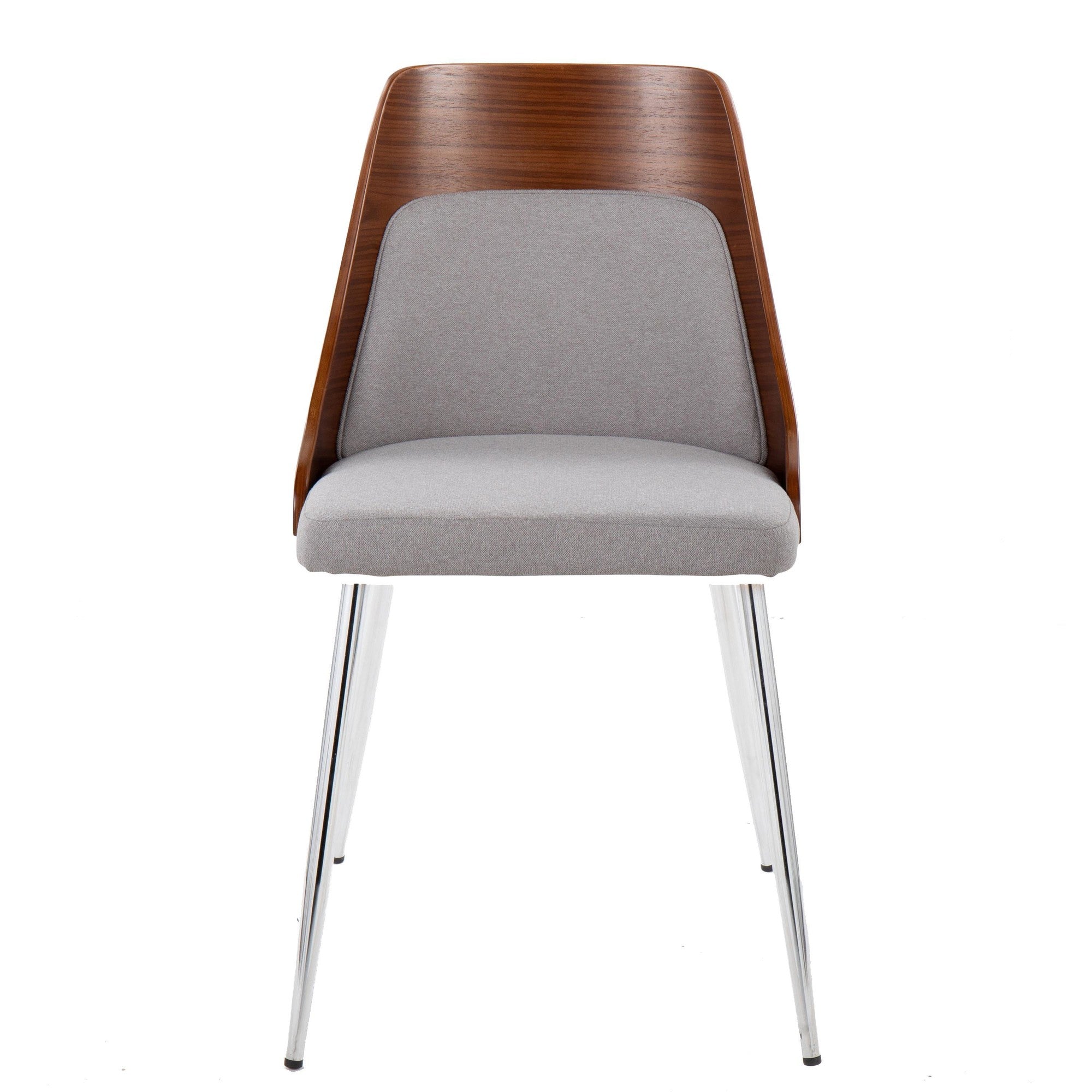 Anabelle Chair - Set of 2 - Chrome Metal, Walnut Wood, Grey Fabric