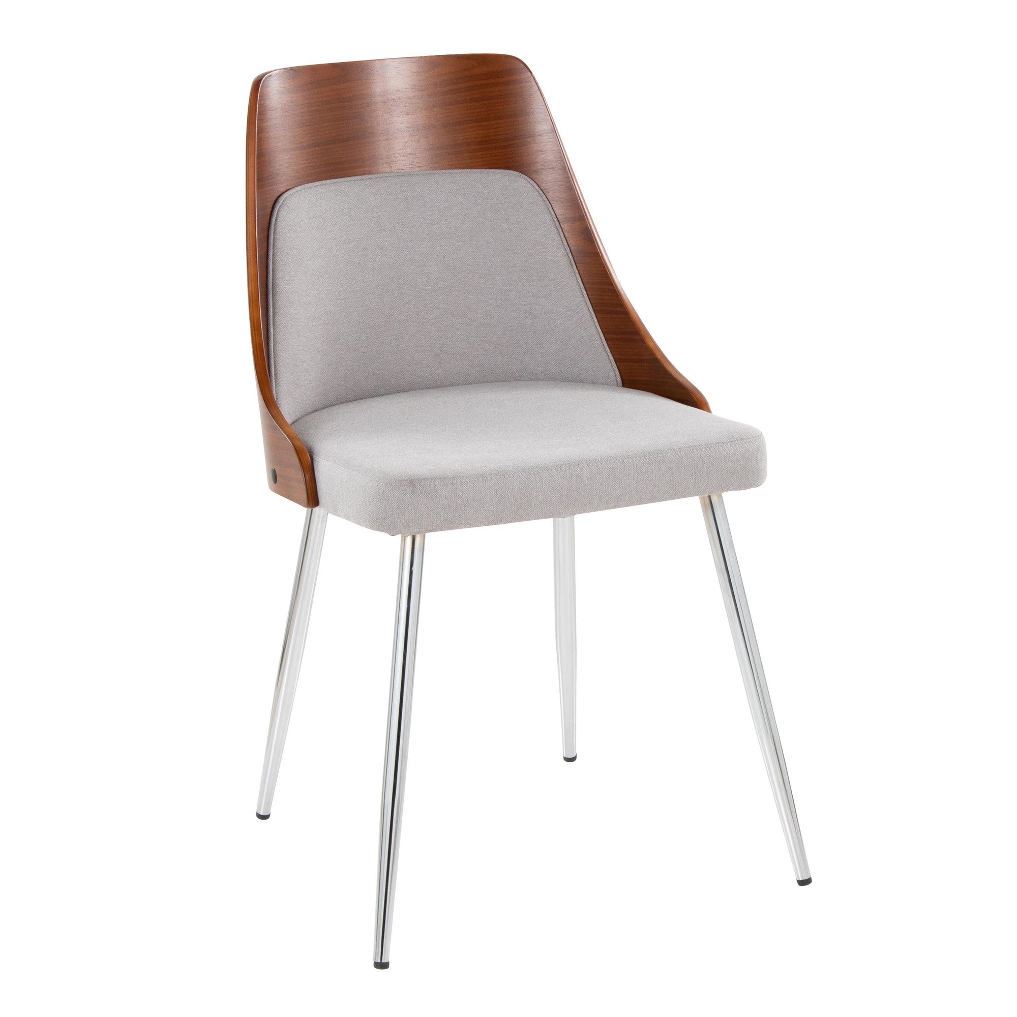 Anabelle Chair - Set of 2 - Chrome Metal, Walnut Wood, Grey Fabric