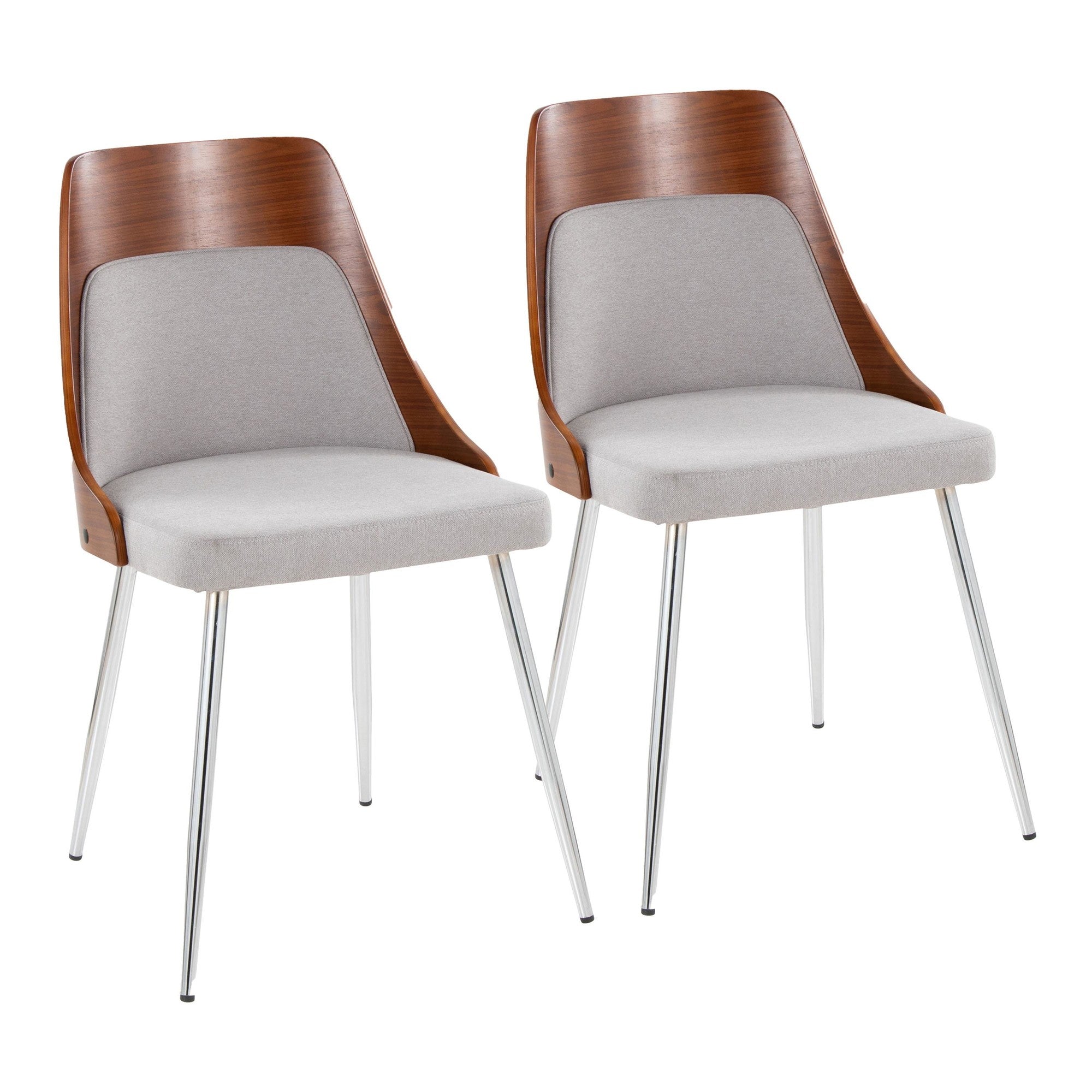 Anabelle Chair - Set of 2 - Chrome Metal, Walnut Wood, Grey Fabric