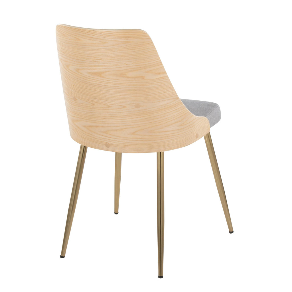 Anabelle Chair - Set of 2 - Gold Metal, Natural Wood, Grey Fabric
