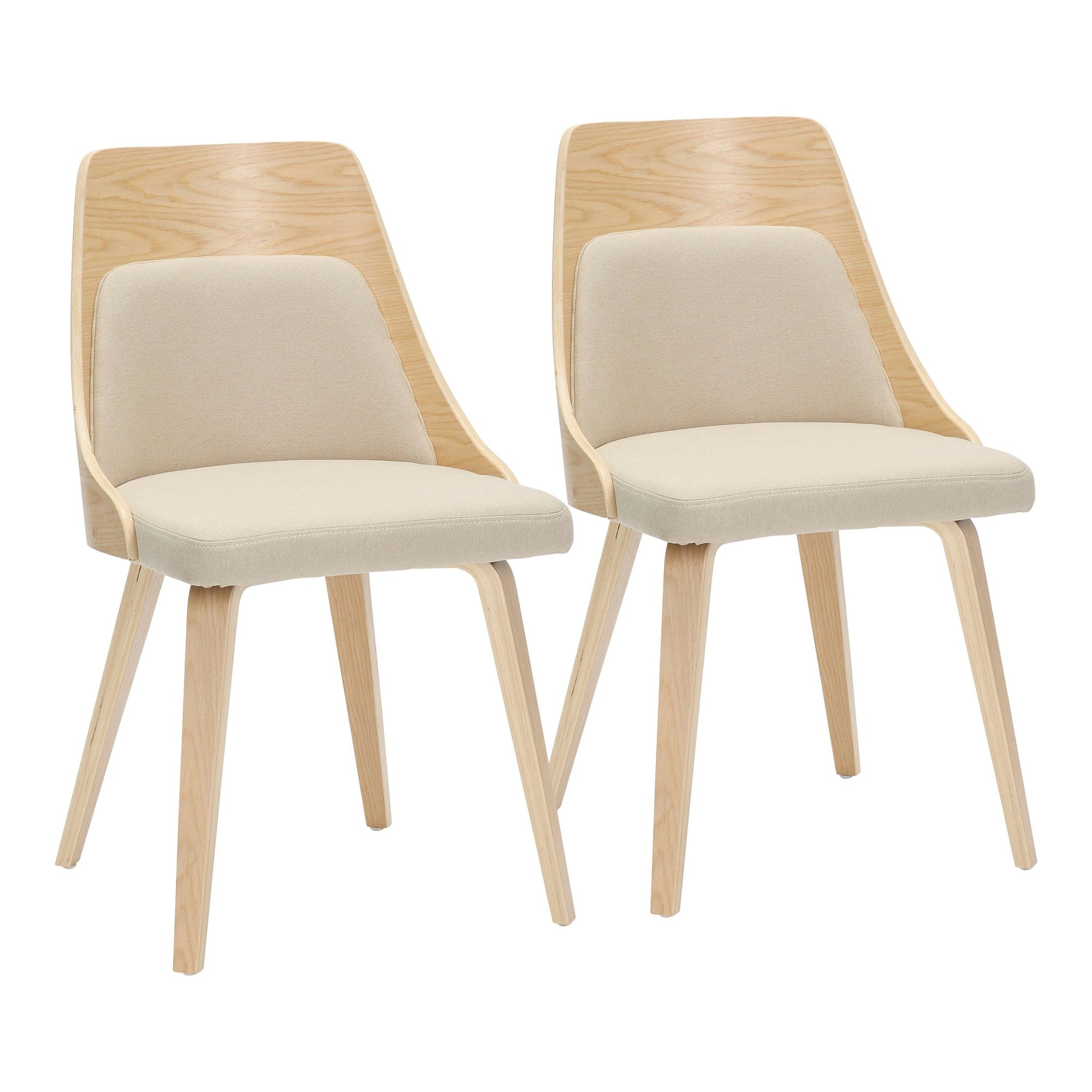 Anabelle Bent Wood Chair - Set of 2 - Natural Wood, Cream Fabric