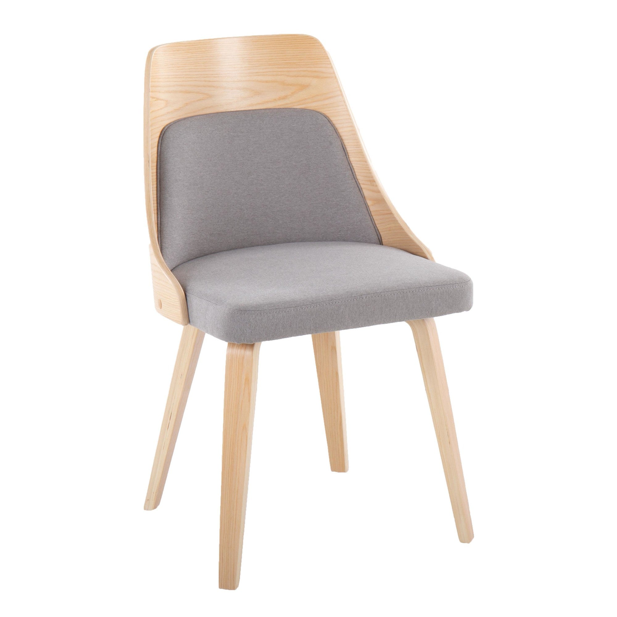 Anabelle Bent Wood Chair - Set of 2 - Natural Wood, Grey Fabric