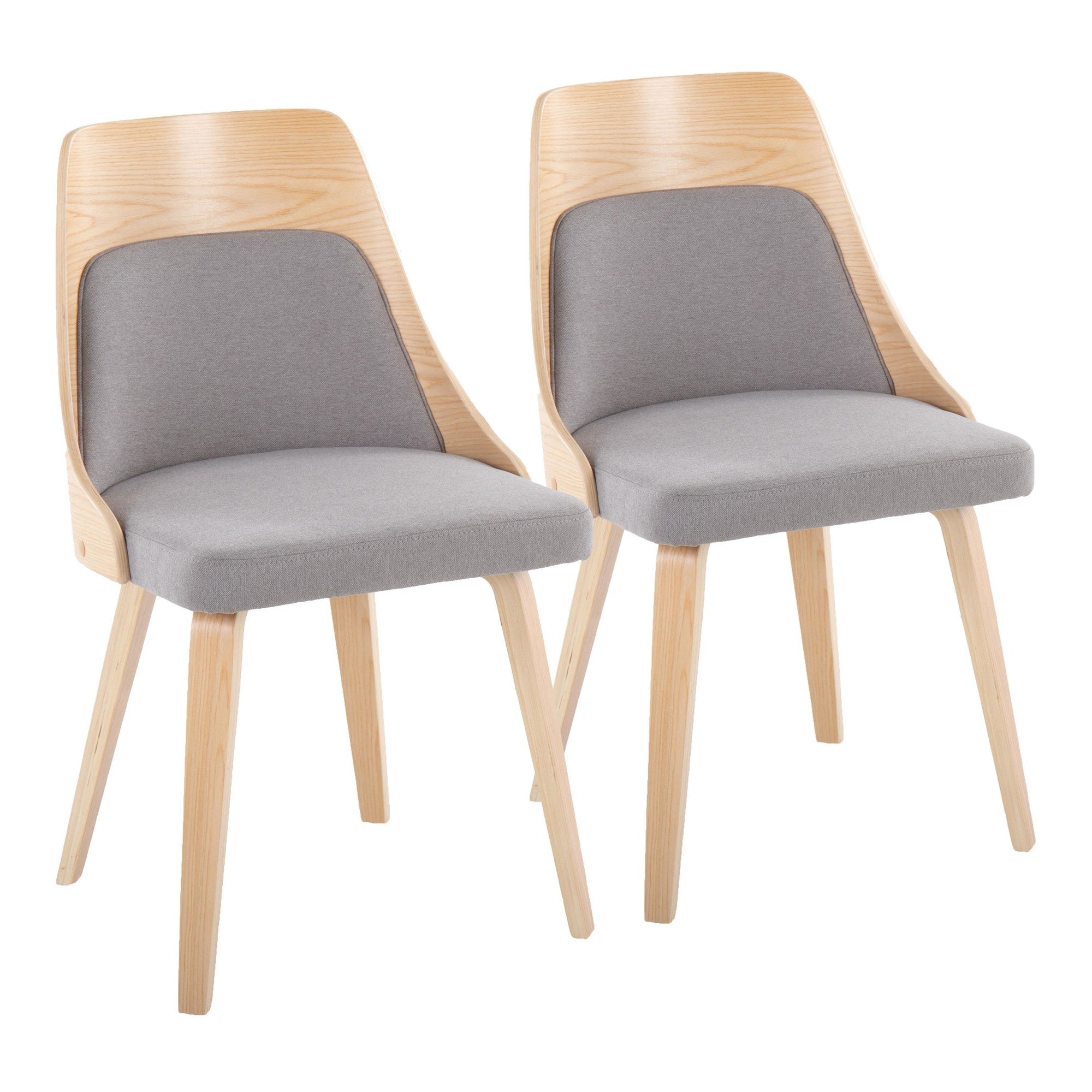 Anabelle Bent Wood Chair - Set of 2 - Natural Wood, Grey Fabric