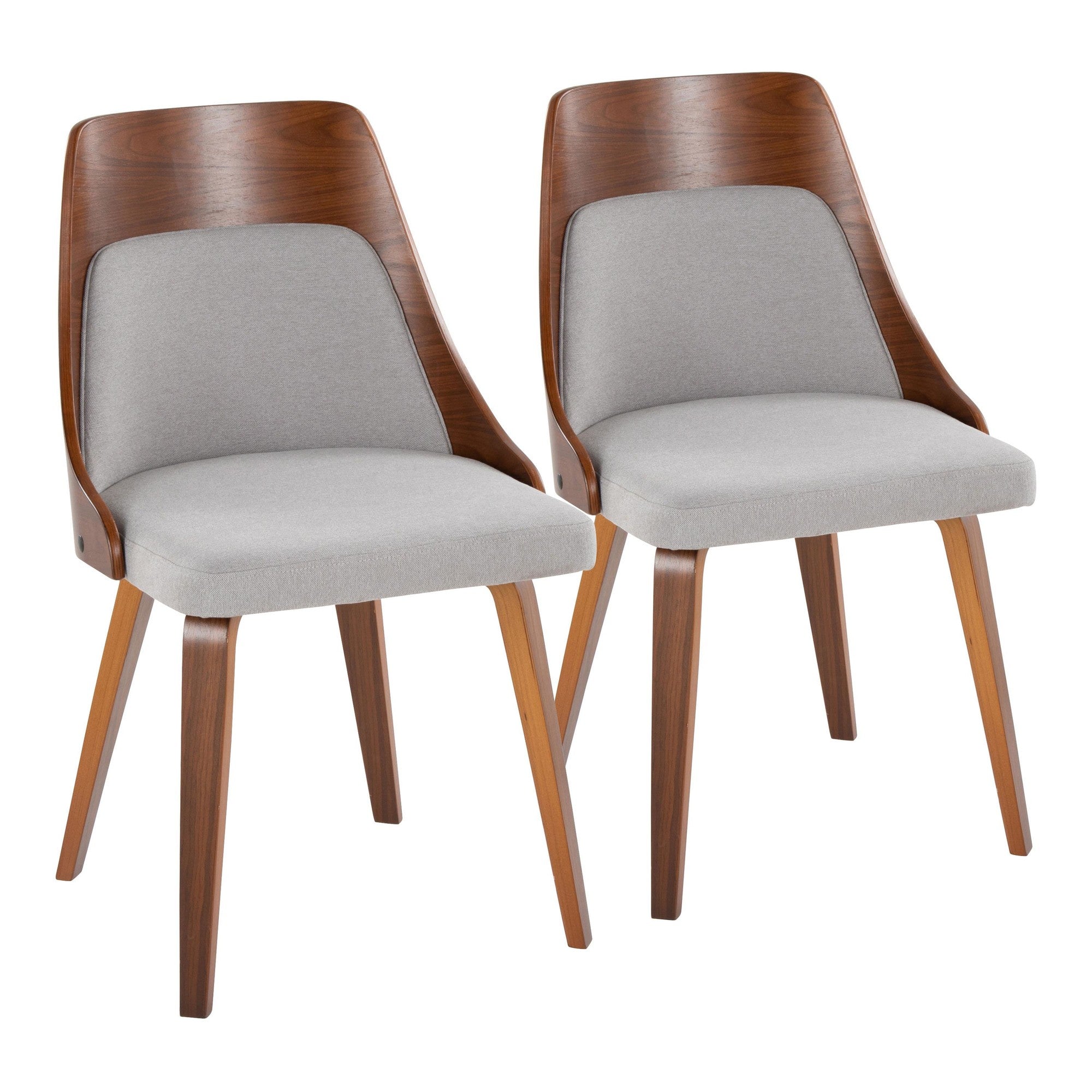 Anabelle Bent Wood Chair - Set of 2 - Walnut Wood, Grey Fabric