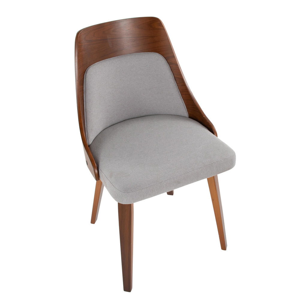 Anabelle Bent Wood Chair - Set of 2 - Walnut Wood, Grey Fabric