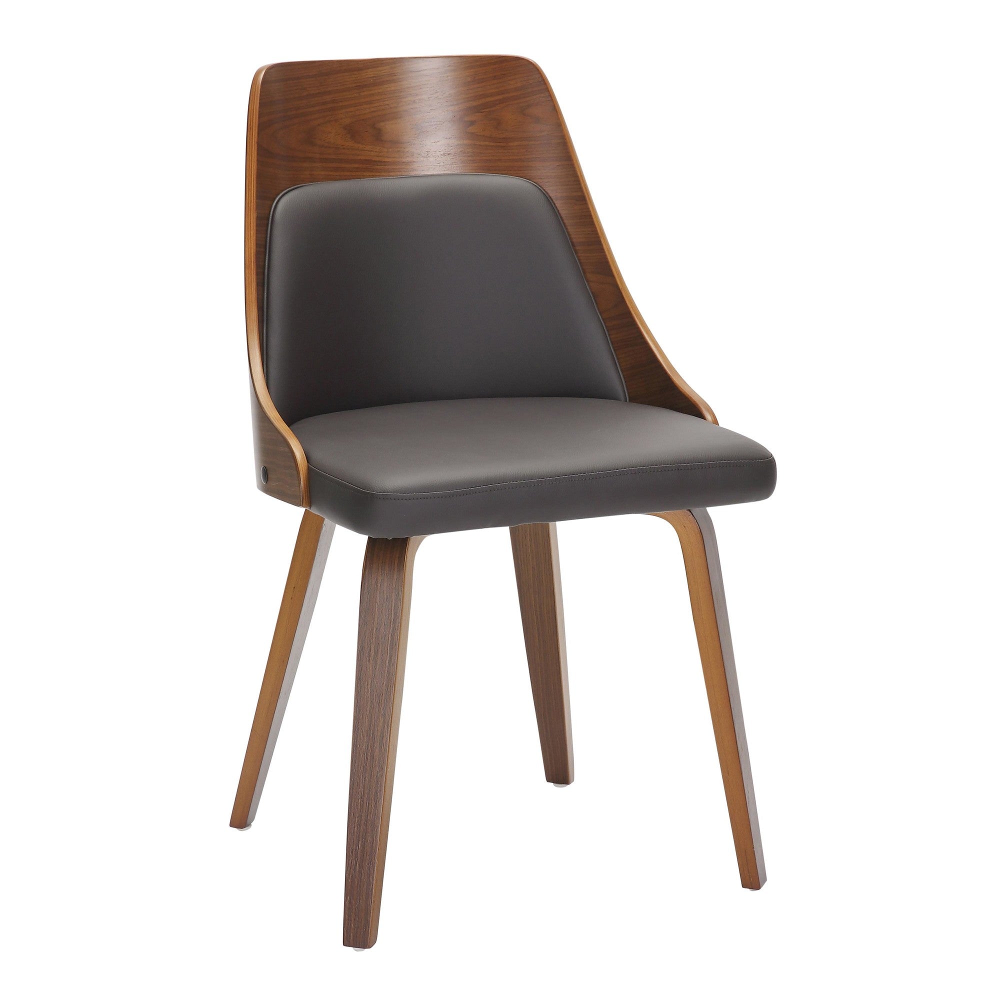 Anabelle Bent Wood Chair - Set of 2 - Walnut Wood, Brown PU