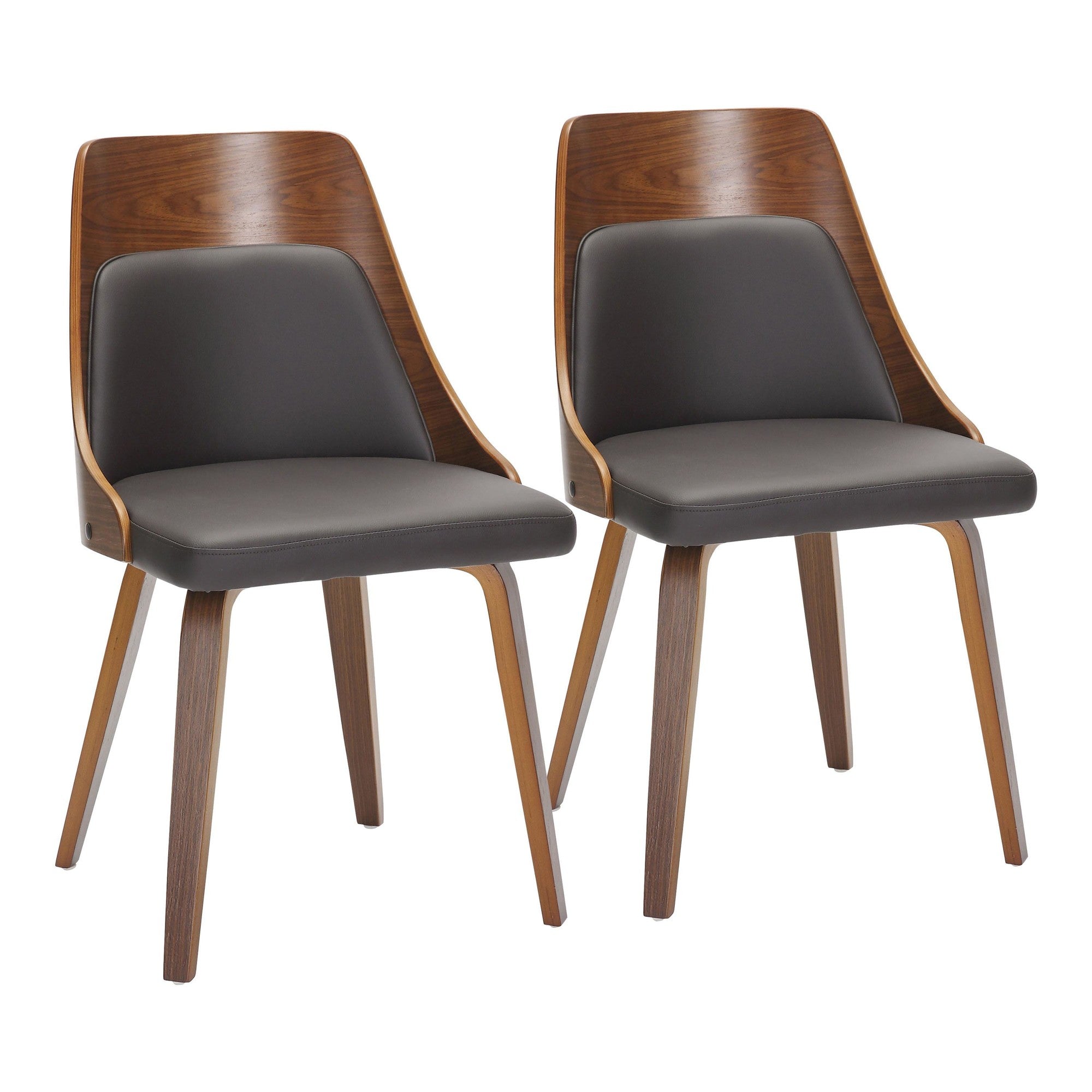 Anabelle Bent Wood Chair - Set of 2 - Walnut Wood, Brown PU