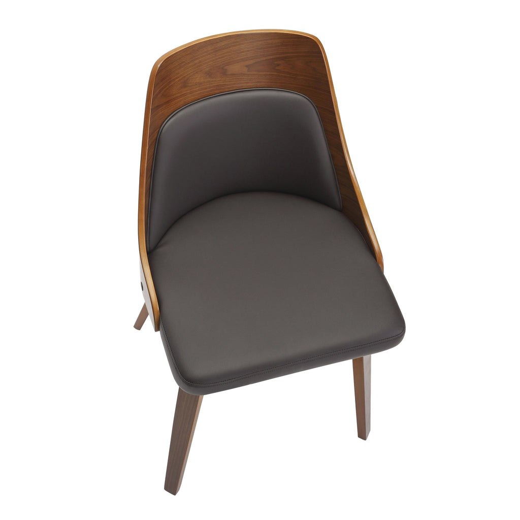Anabelle Bent Wood Chair - Set of 2 - Walnut Wood, Brown PU