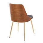 Anabelle Chair - Set of 2 - Gold Metal, Walnut Wood, Brown PU