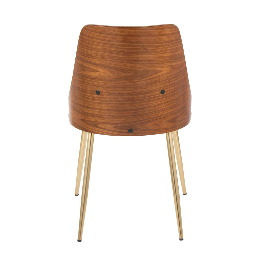 Anabelle Chair - Set of 2 - Gold Metal, Walnut Wood, Brown PU
