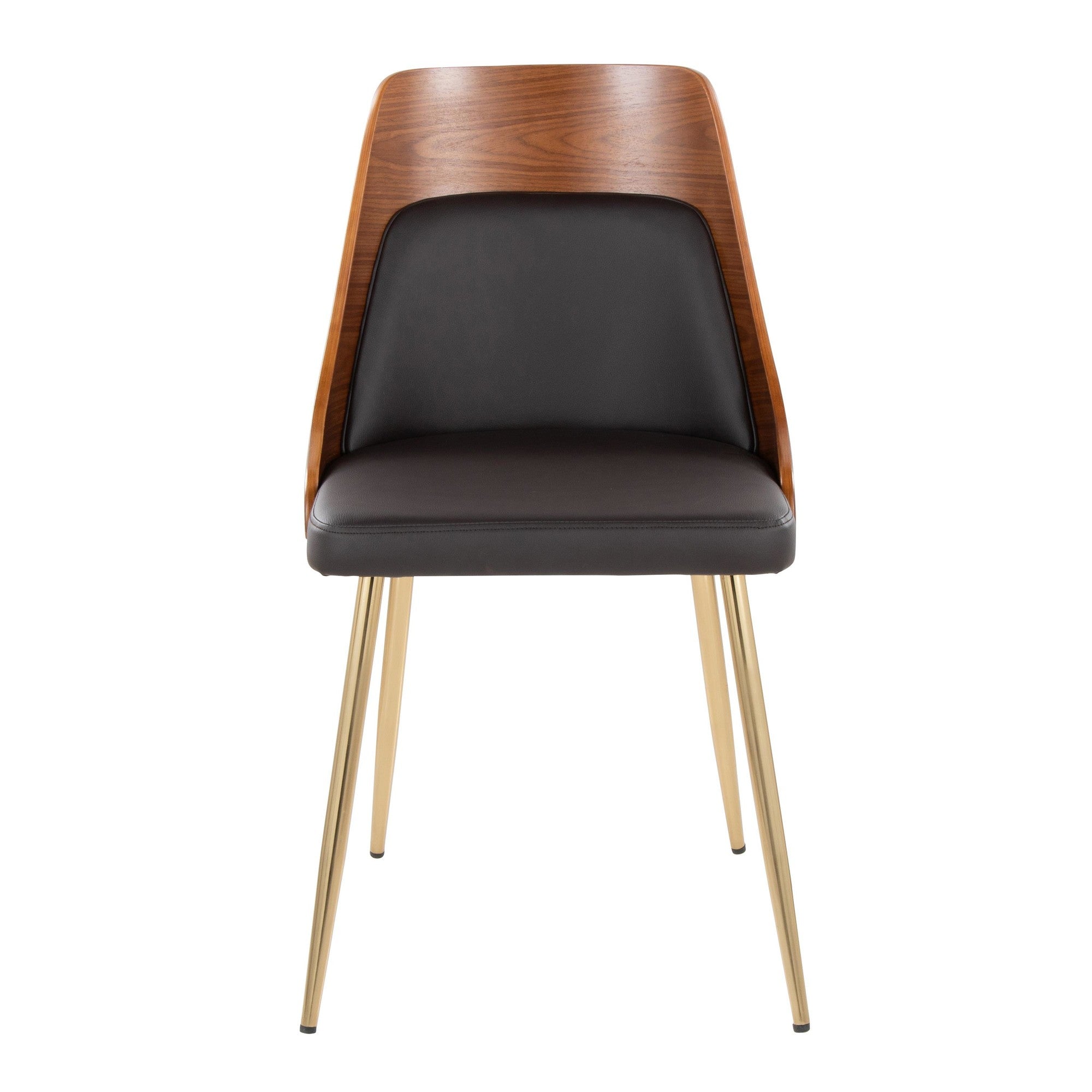 Anabelle Chair - Set of 2 - Gold Metal, Walnut Wood, Brown PU
