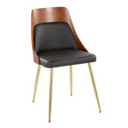 Anabelle Chair - Set of 2 - Gold Metal, Walnut Wood, Brown PU