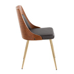 Anabelle Chair - Set of 2 - Gold Metal, Walnut Wood, Brown PU
