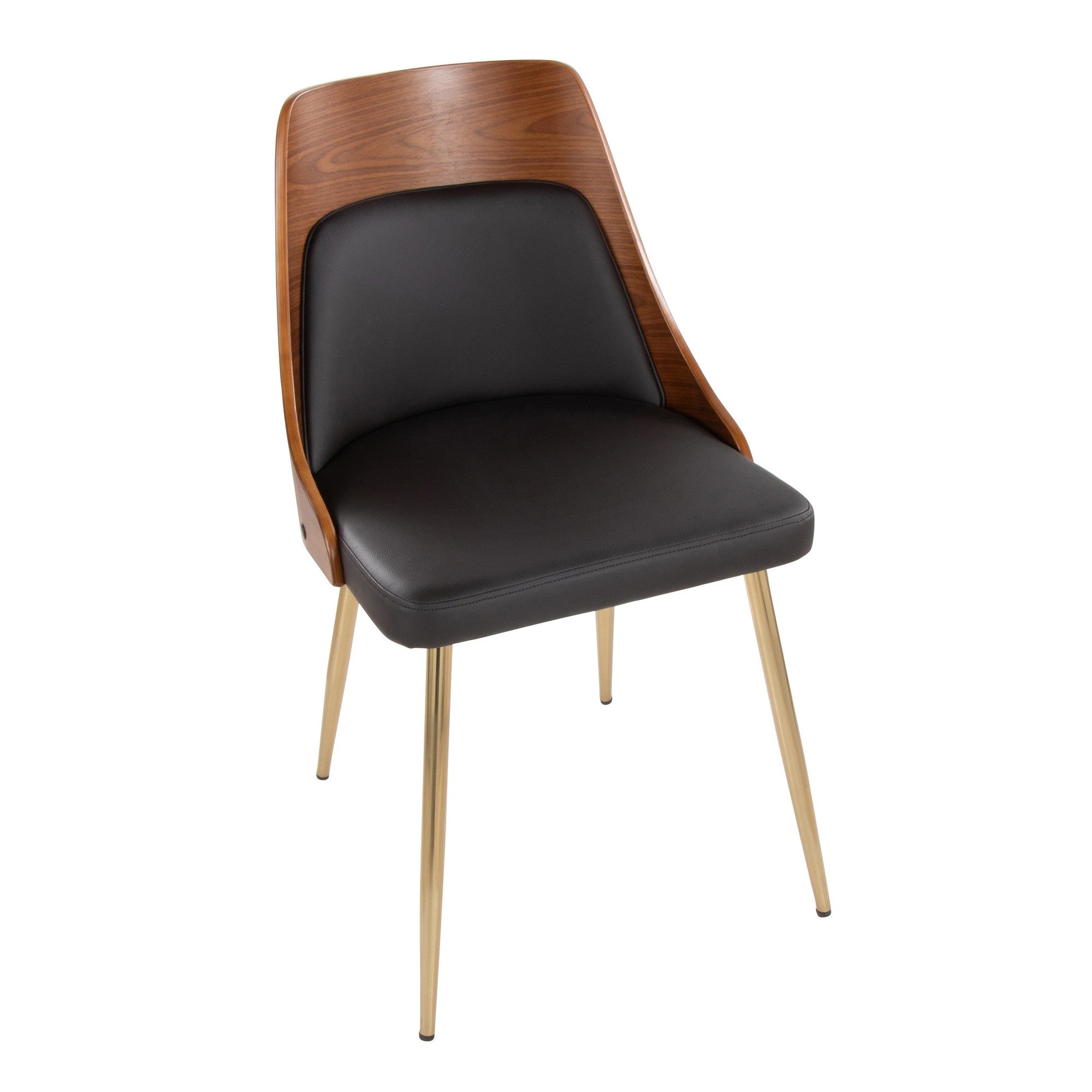 Anabelle Chair - Set of 2 - Gold Metal, Walnut Wood, Brown PU