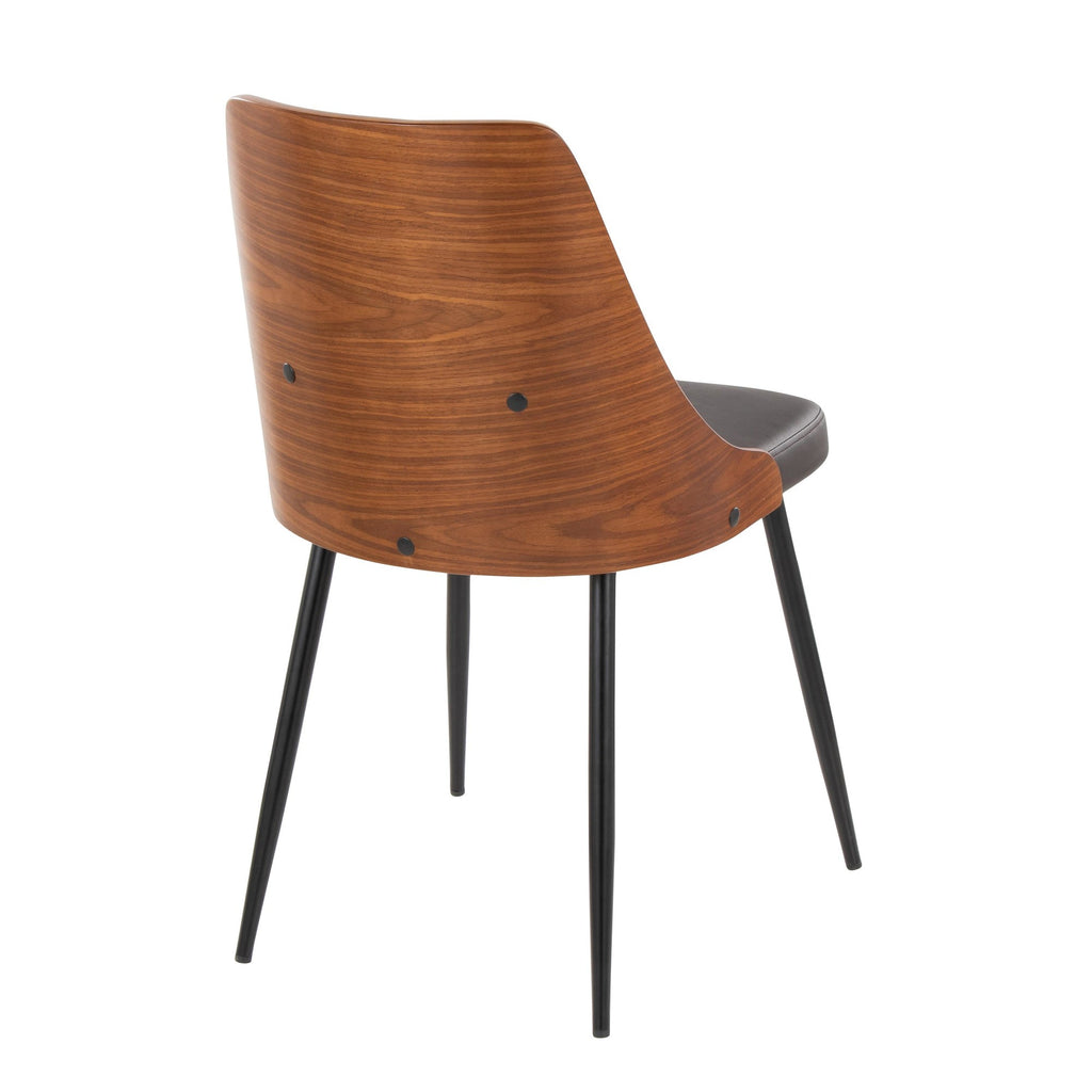 Anabelle Chair - Set of 2 - Black Metal, Walnut Wood, Brown PU