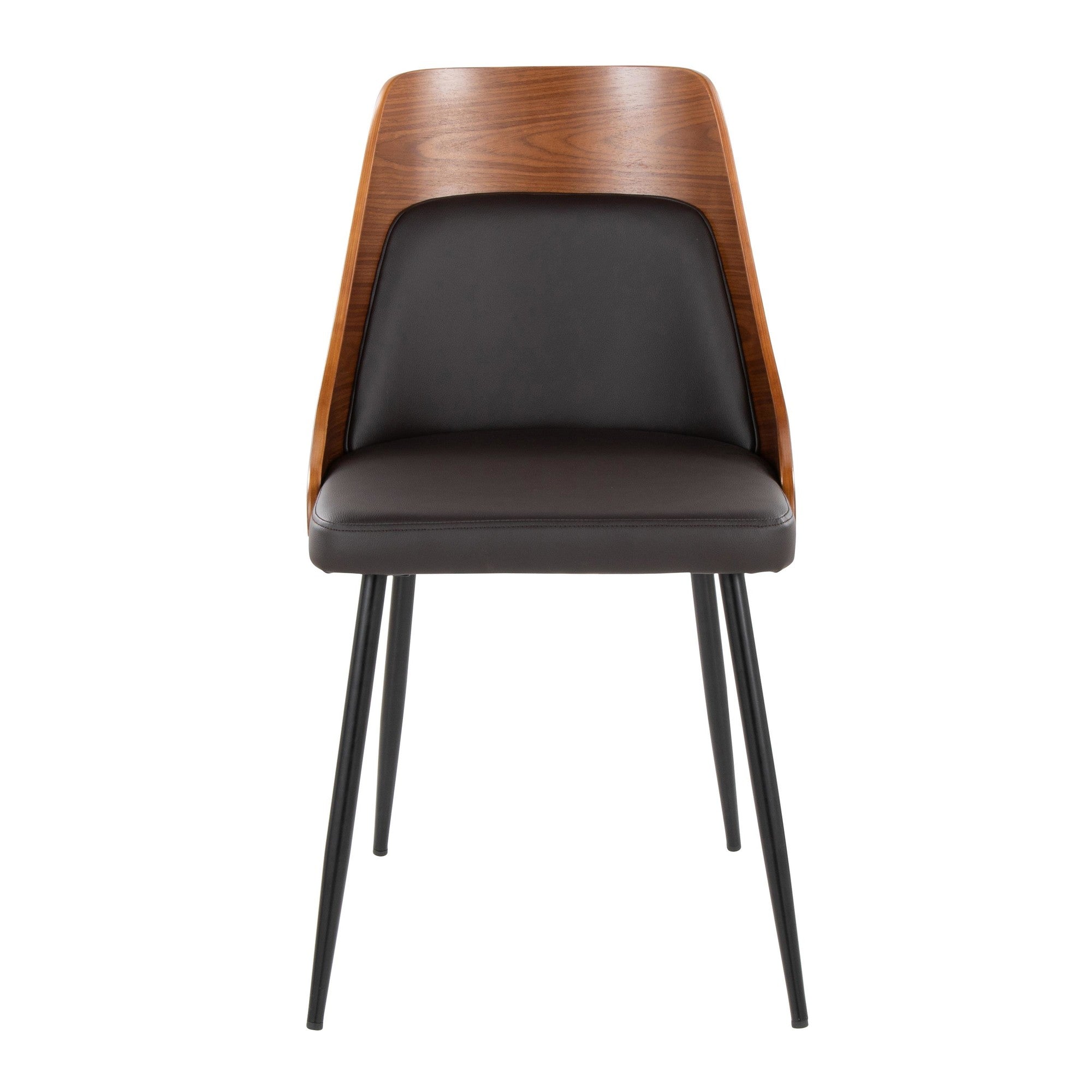 Anabelle Chair - Set of 2 - Black Metal, Walnut Wood, Brown PU