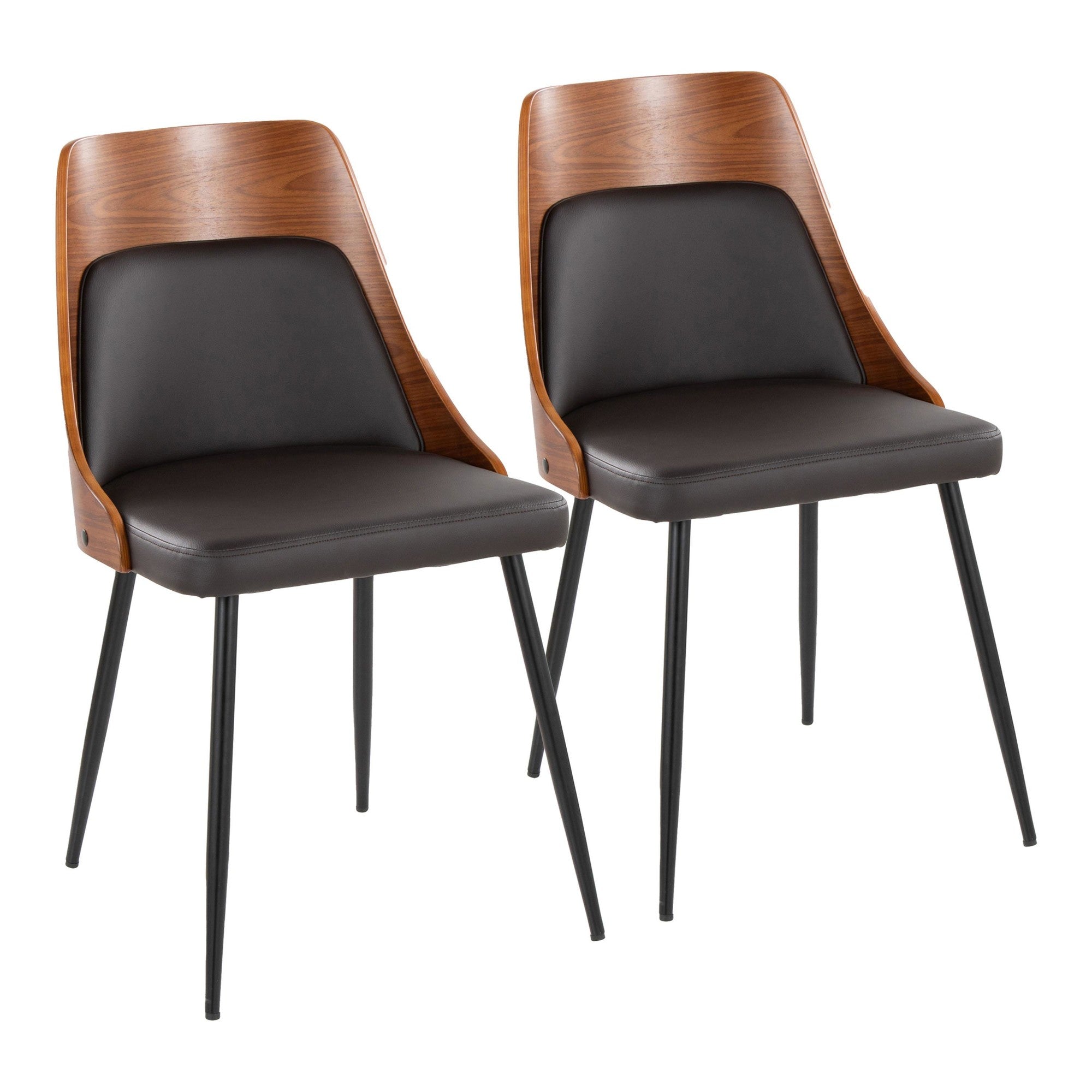 Anabelle Chair - Set of 2 - Black Metal, Walnut Wood, Brown PU