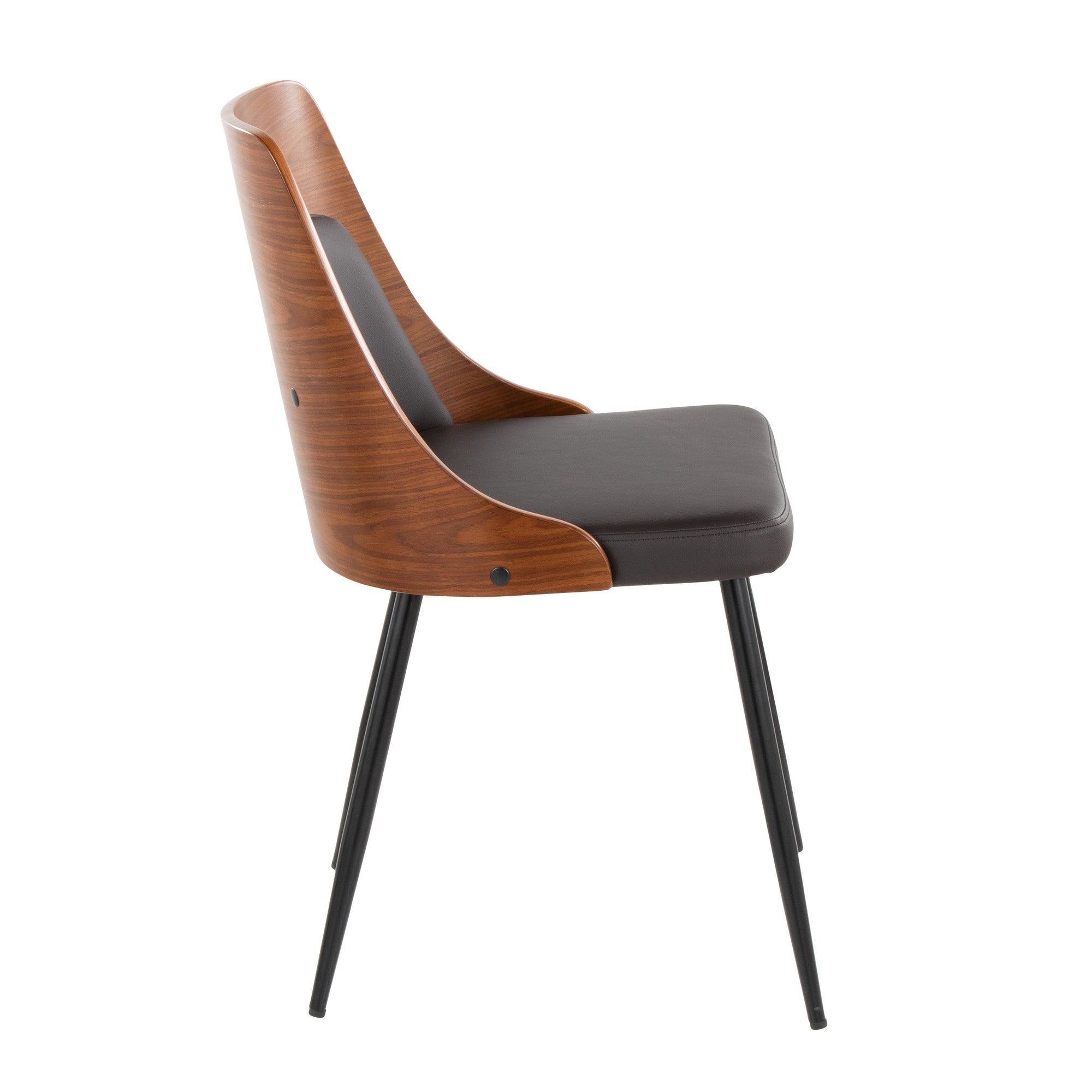 Anabelle Chair - Set of 2 - Black Metal, Walnut Wood, Brown PU